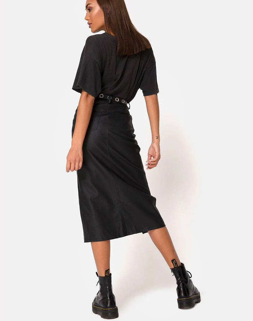 Pyra Midi Skirt in PU Black - Image 4