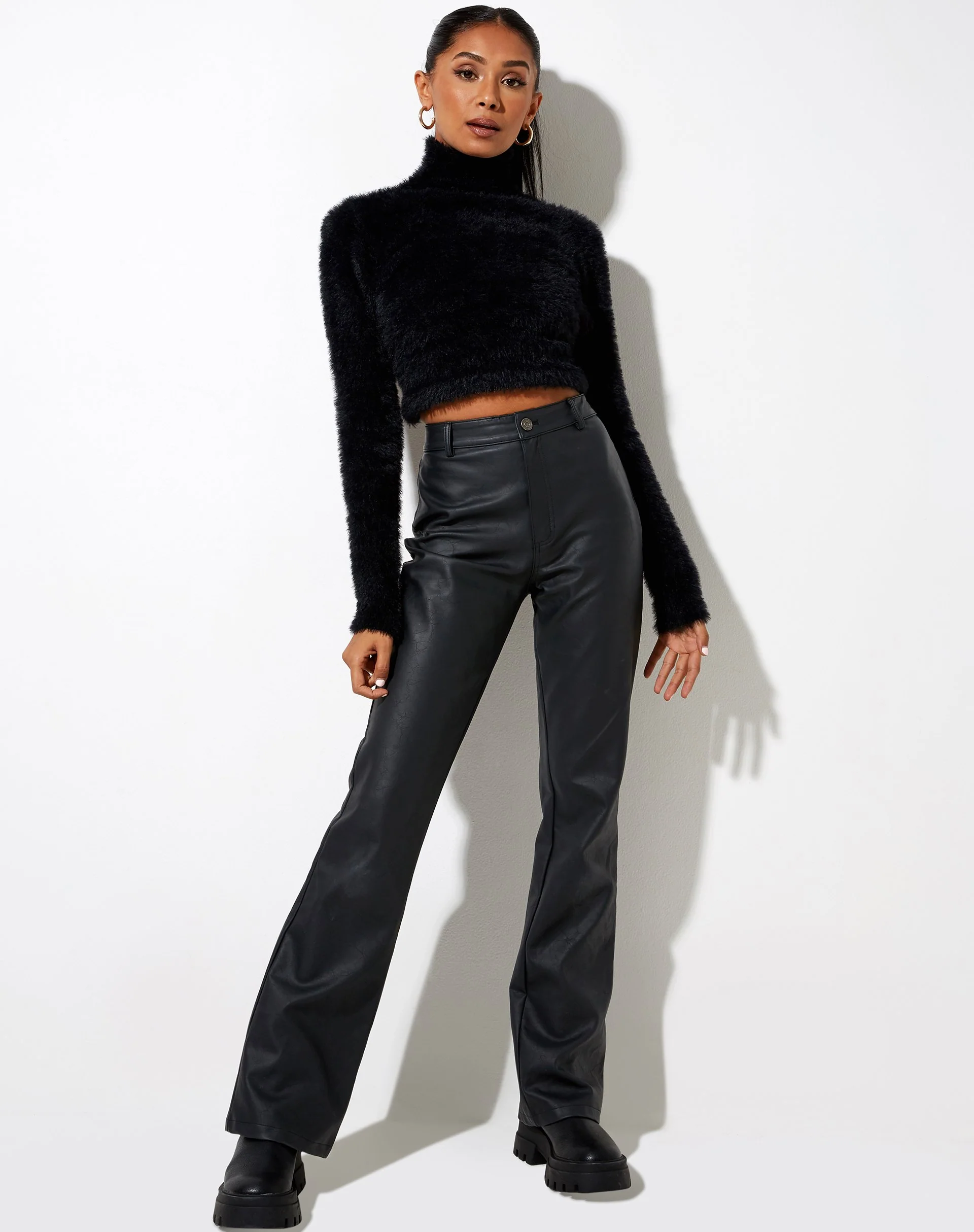 Qolia Crop Top in Furry Knit Black - Image 2