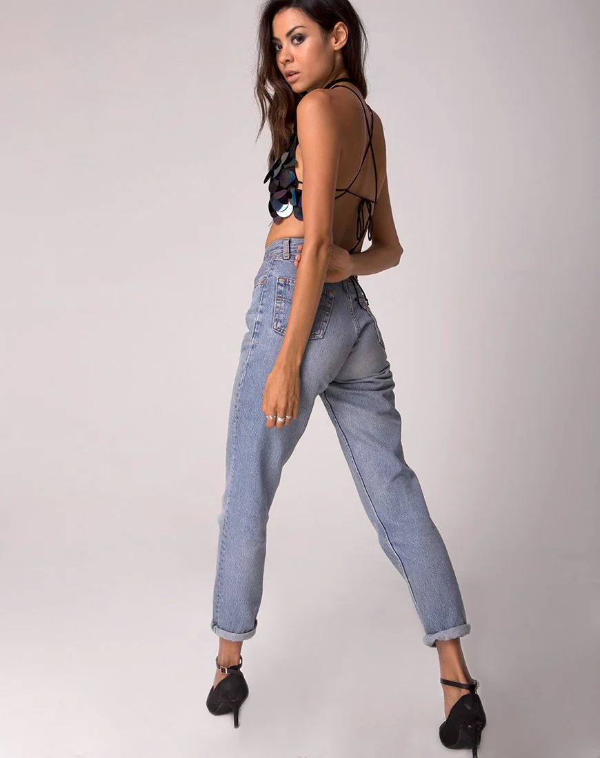 Queenz Crop Top in Big Disc Sequin Petrol - Image 4
