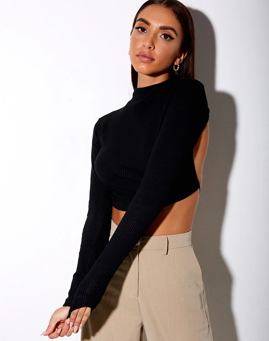 Quelia Crop Top in Rib Black - Image 2