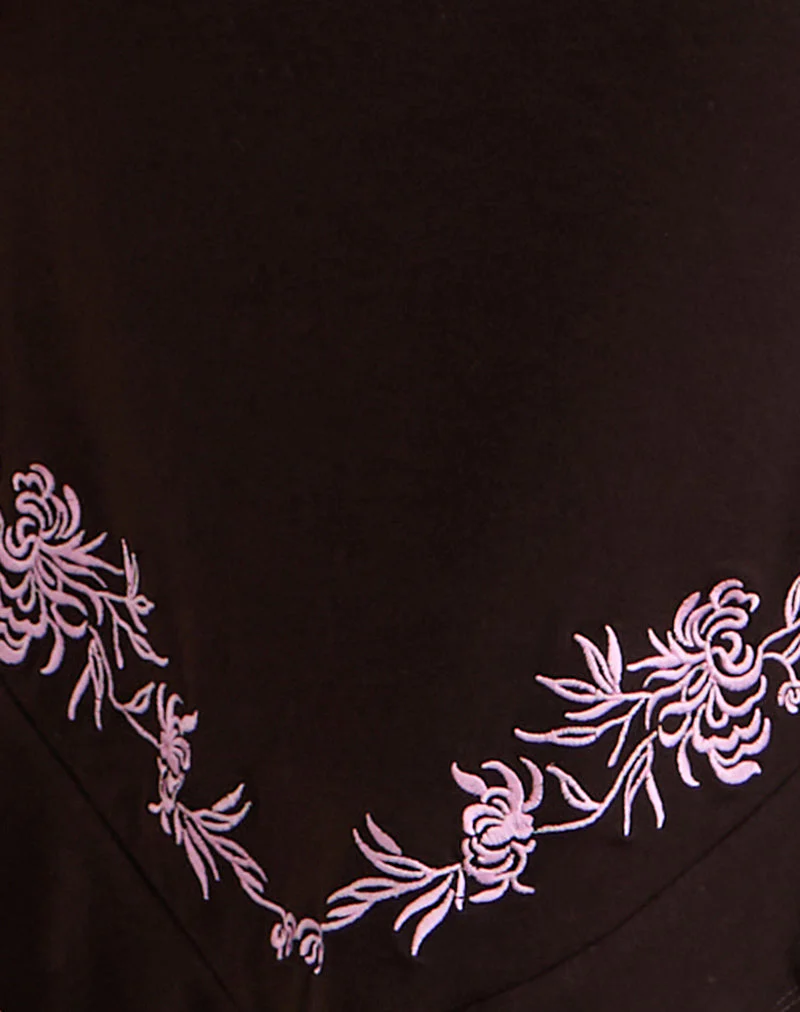 Quelin Midi Dress in Chocolate Brown with Rose Embroidery - Image 7