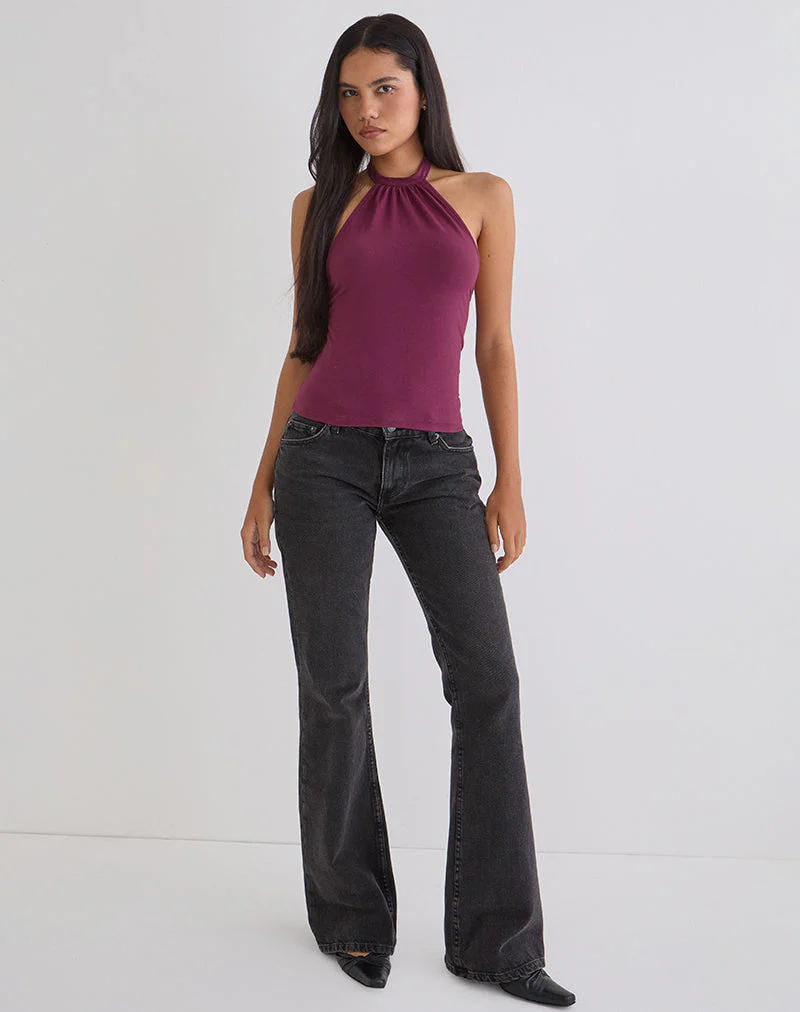 Raceline Halterneck Top in Rayon Jersey Deep Purple - Image 4