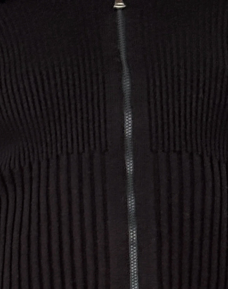 Radia Long Sleeve Off-Shoulder Zip Through Jumper in Black - Image 5
