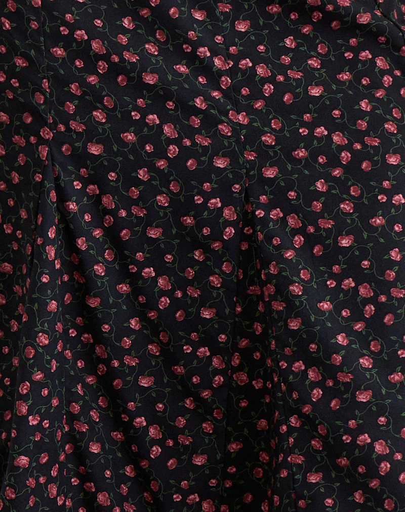 Rahyu Midi Skirt in Dark Pink Rose Black - Image 6