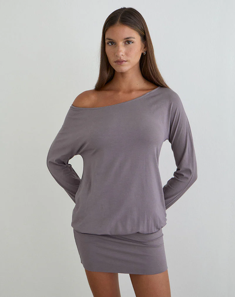 Raluca Long Sleeve Mini Dress in Grey Lavender - Image 2