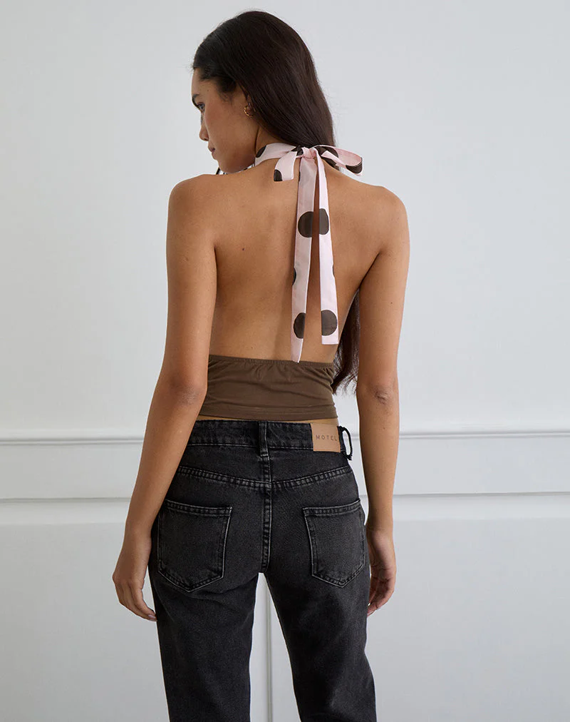 Rania Backless Top in Pink Chiffon with Bold Polka Print - Image 4