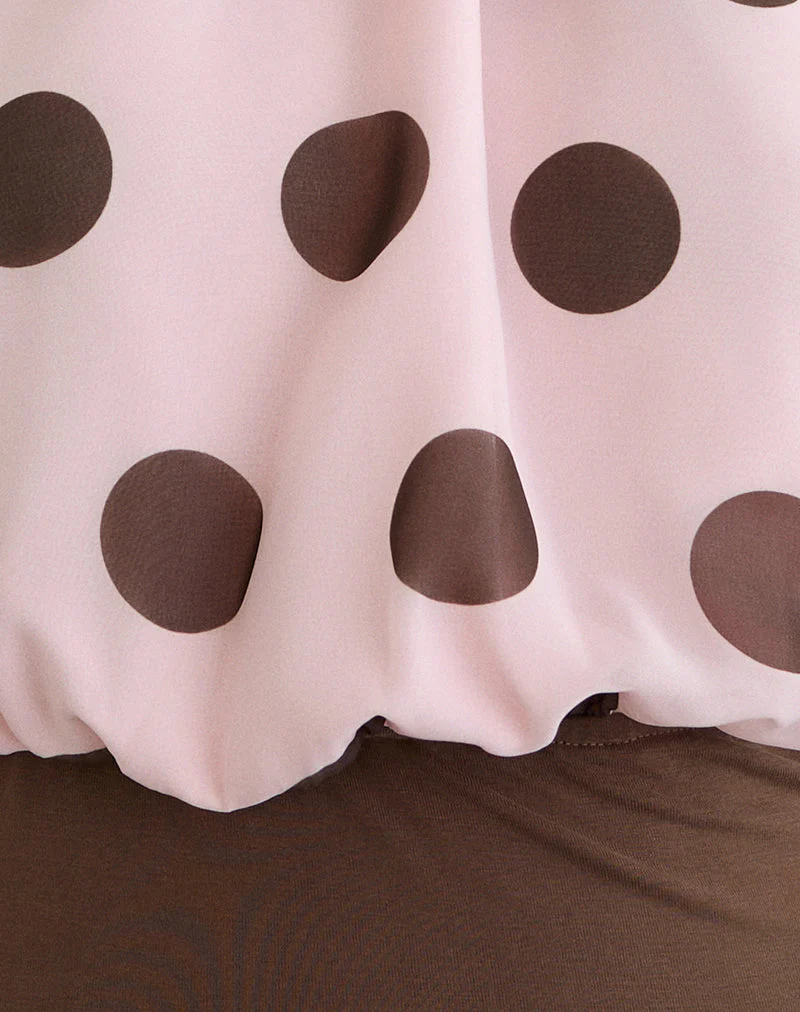 Rania Backless Top in Pink Chiffon with Bold Polka Print - Image 6