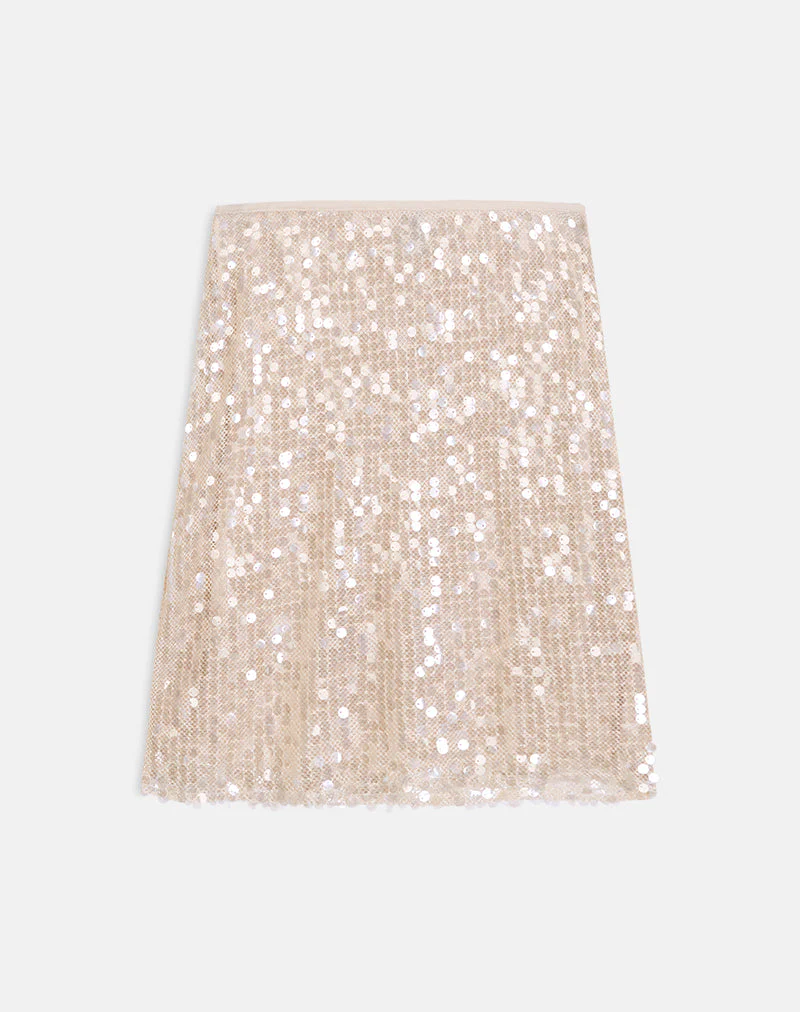 Ranumi Midi Skirt in Sequin Crochet Cream - Image 5