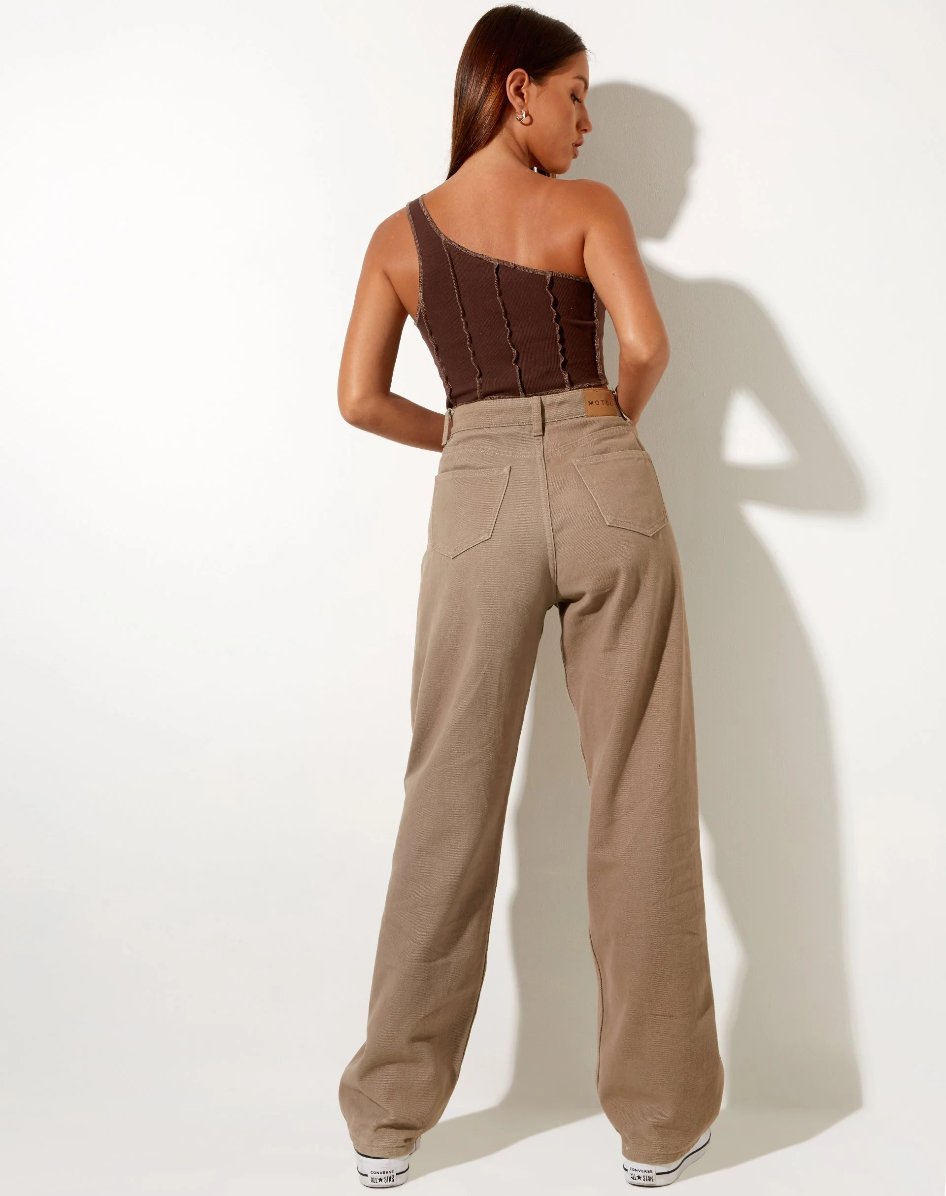 Rara Crop Top in Rib Deep Mahogany with Brown Stitching - Image 5