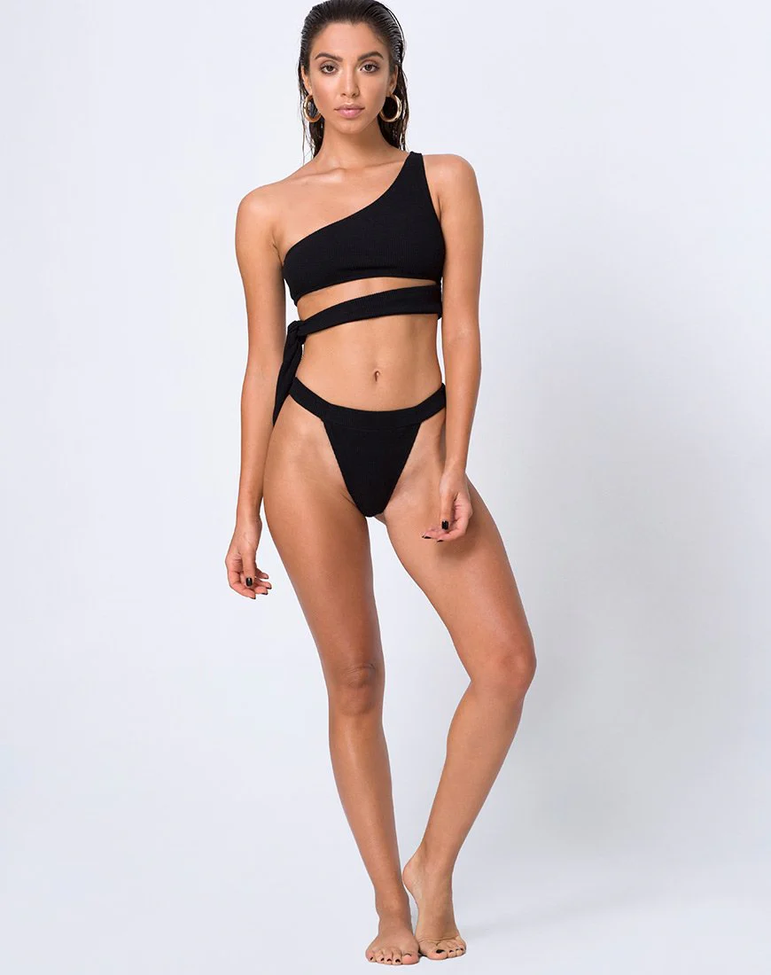 Rawlins Bikini Bottom in Crinkle Rib Black