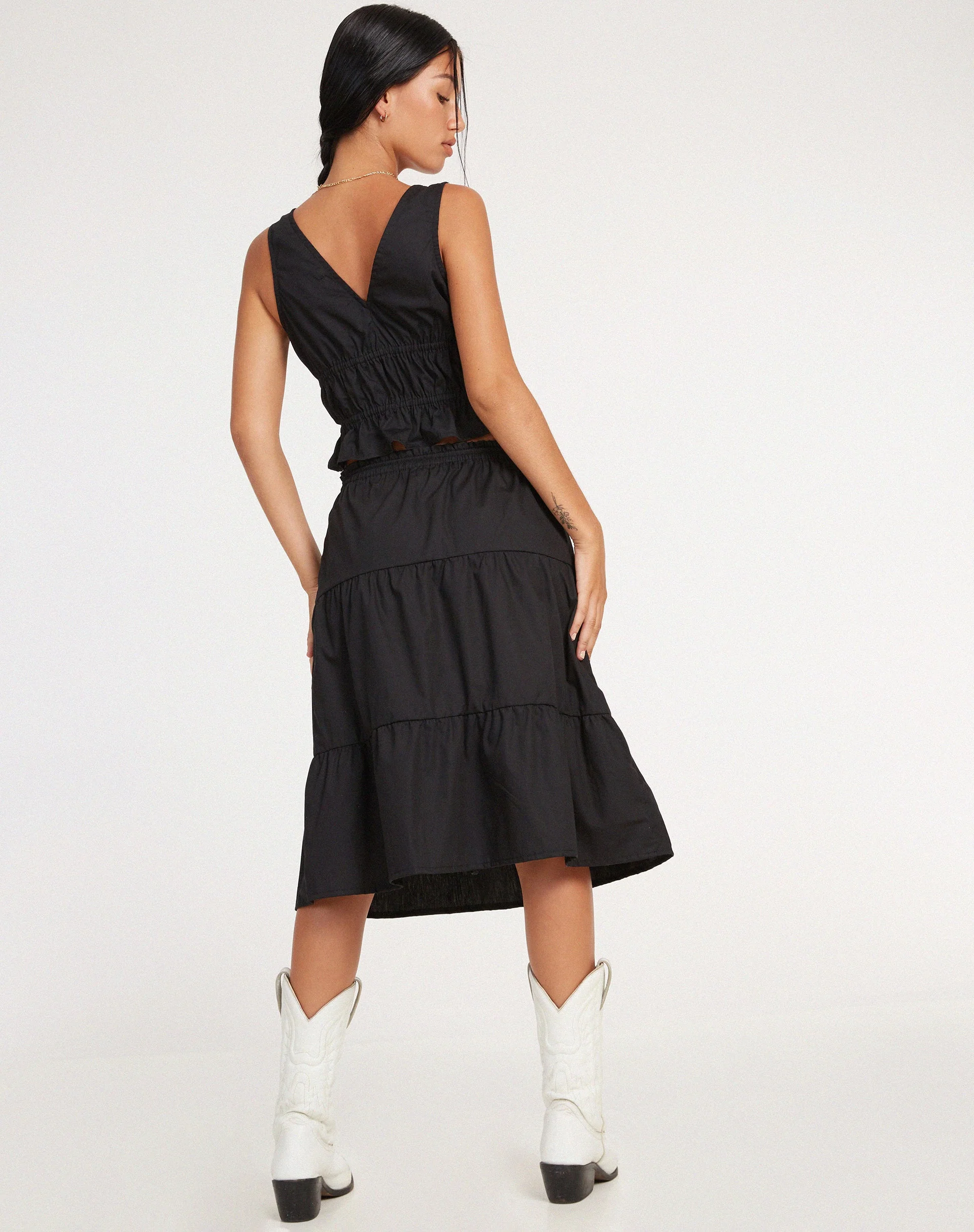Reef Midi Skirt in Poplin Black - Image 6