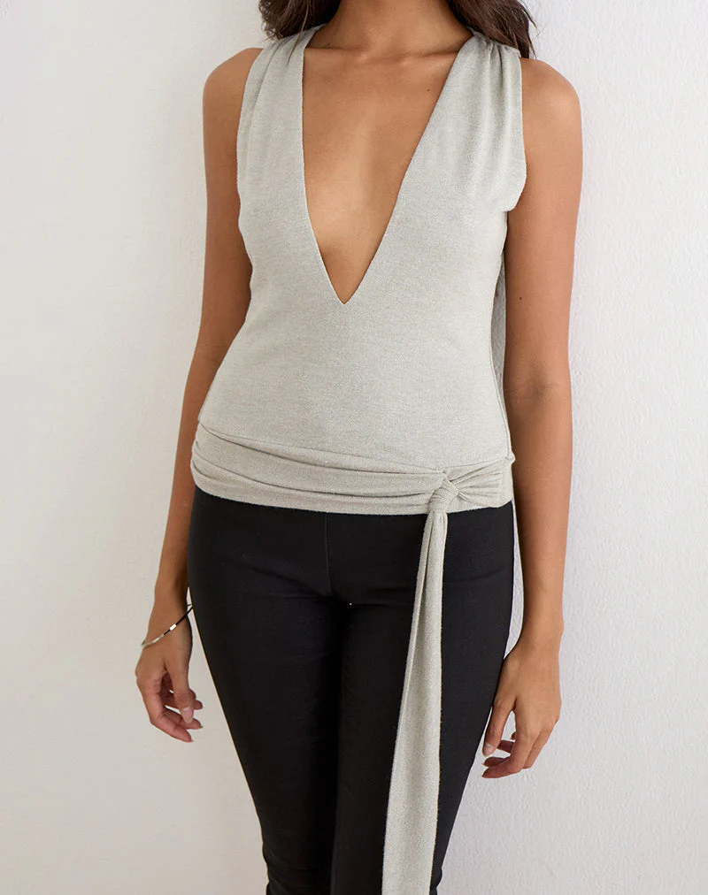 Regina Top in Shimmer Knit Light Grey - Image 4