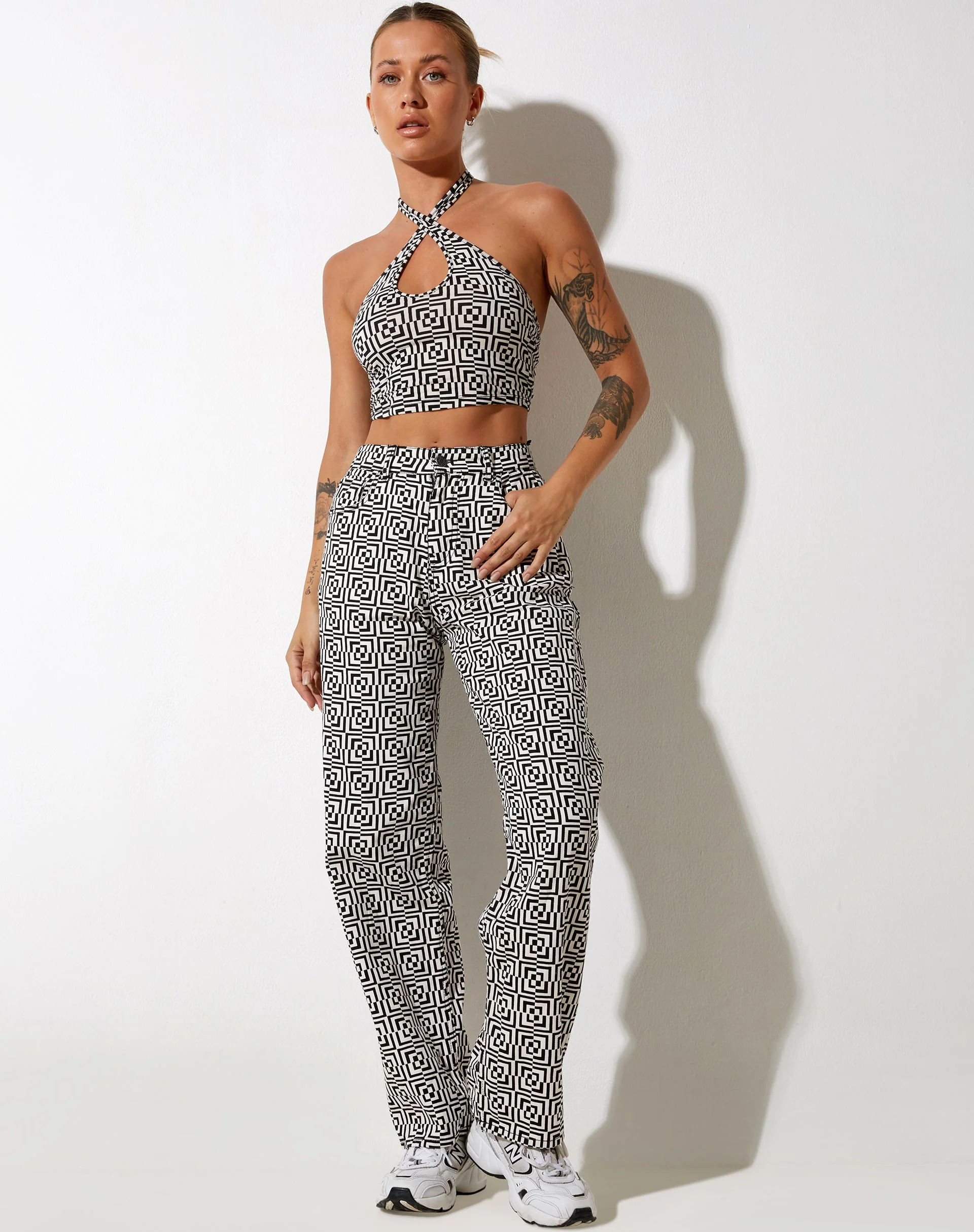 Reis Crop Top in Optic Square Black and White - Image 7