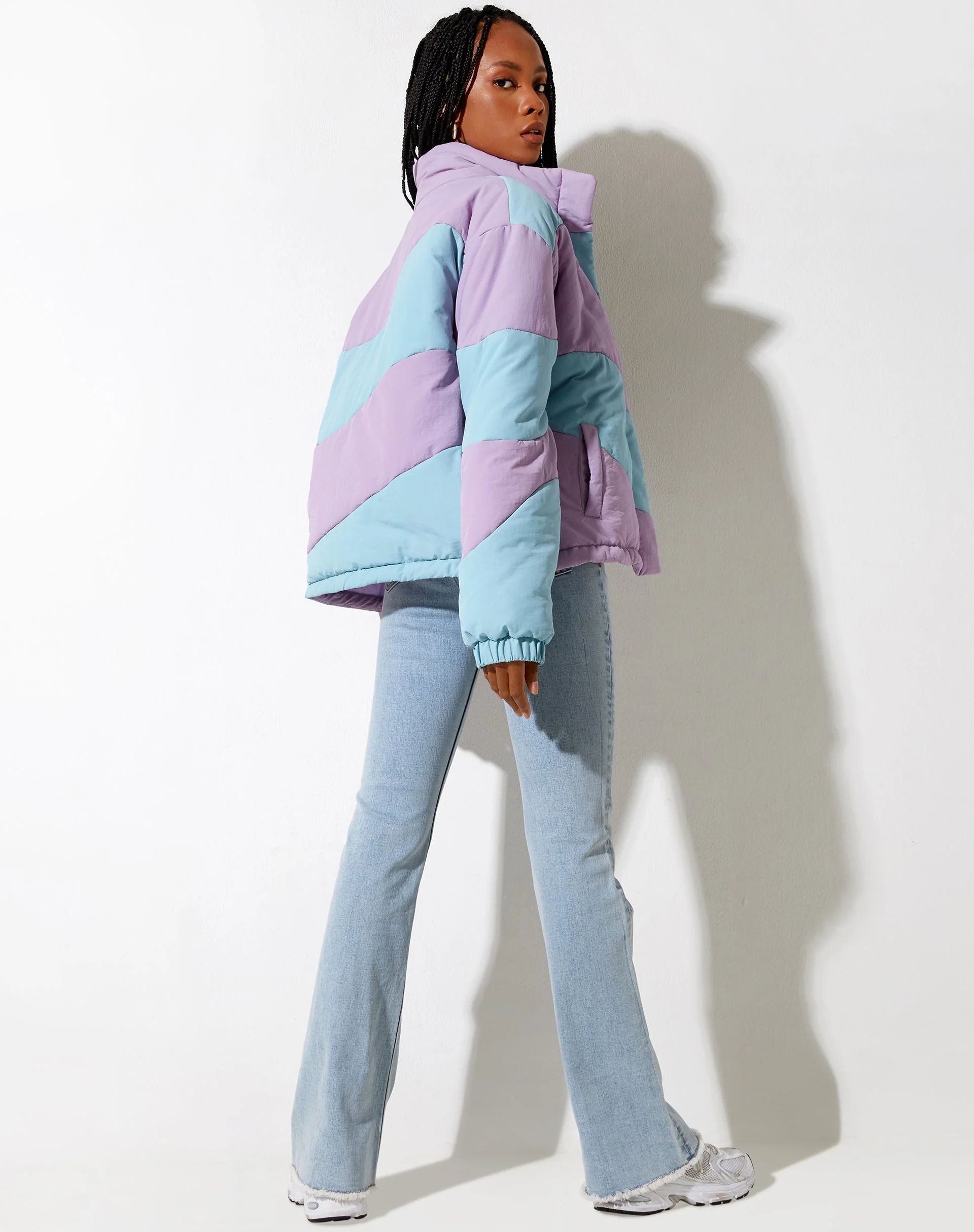 Renee Puffa Jacket in Panelled Purple and Blue - Image 4