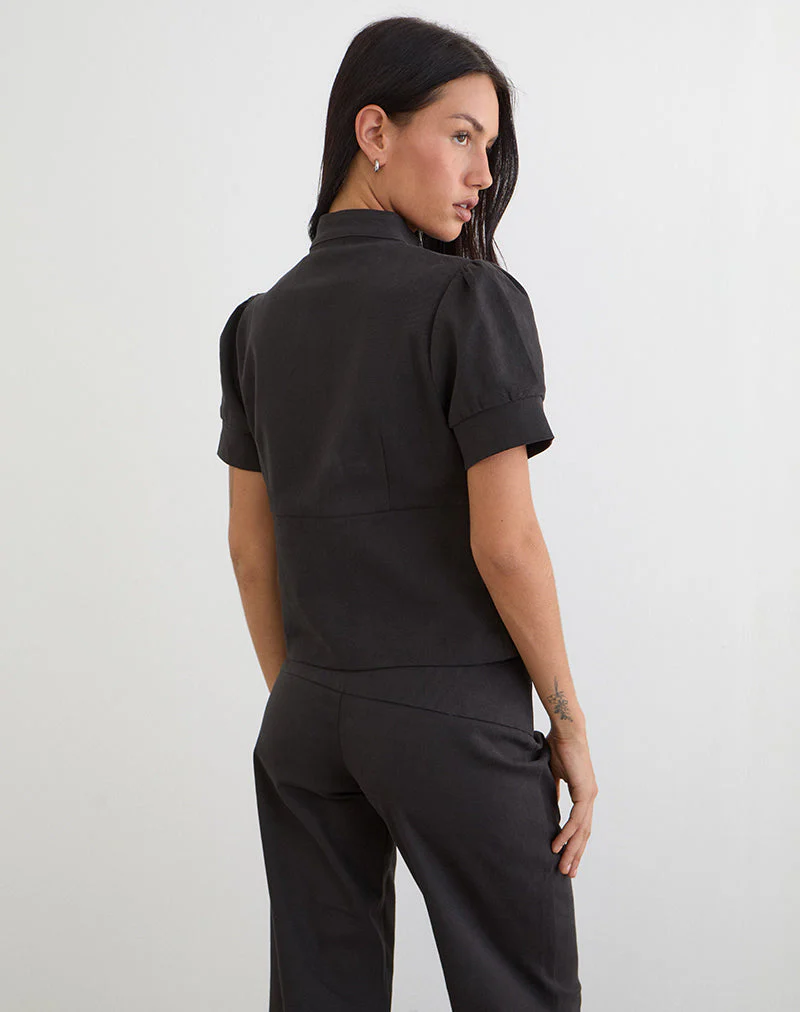 Renia Button Top in Dark Grey - Image 5