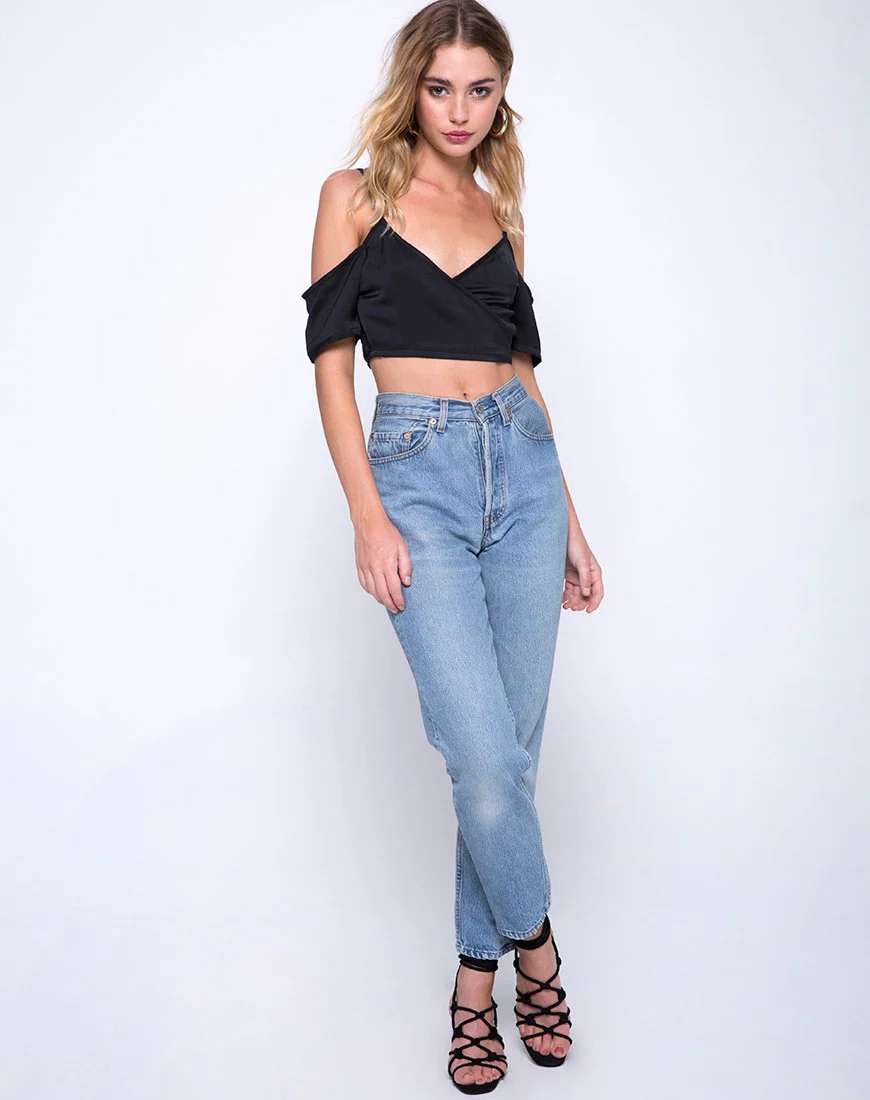 Renta Cold Shoulder Top in Satin Black - Image 3