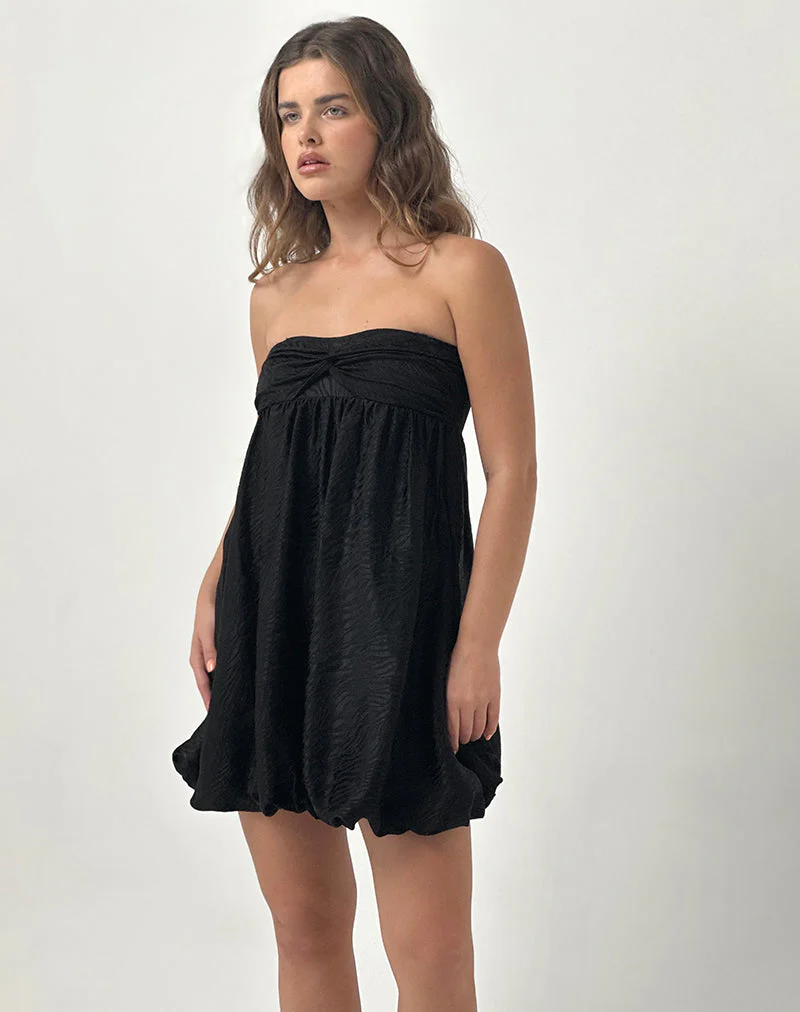 Richie Mini Dress in Satin Jacquard Black - Image 4