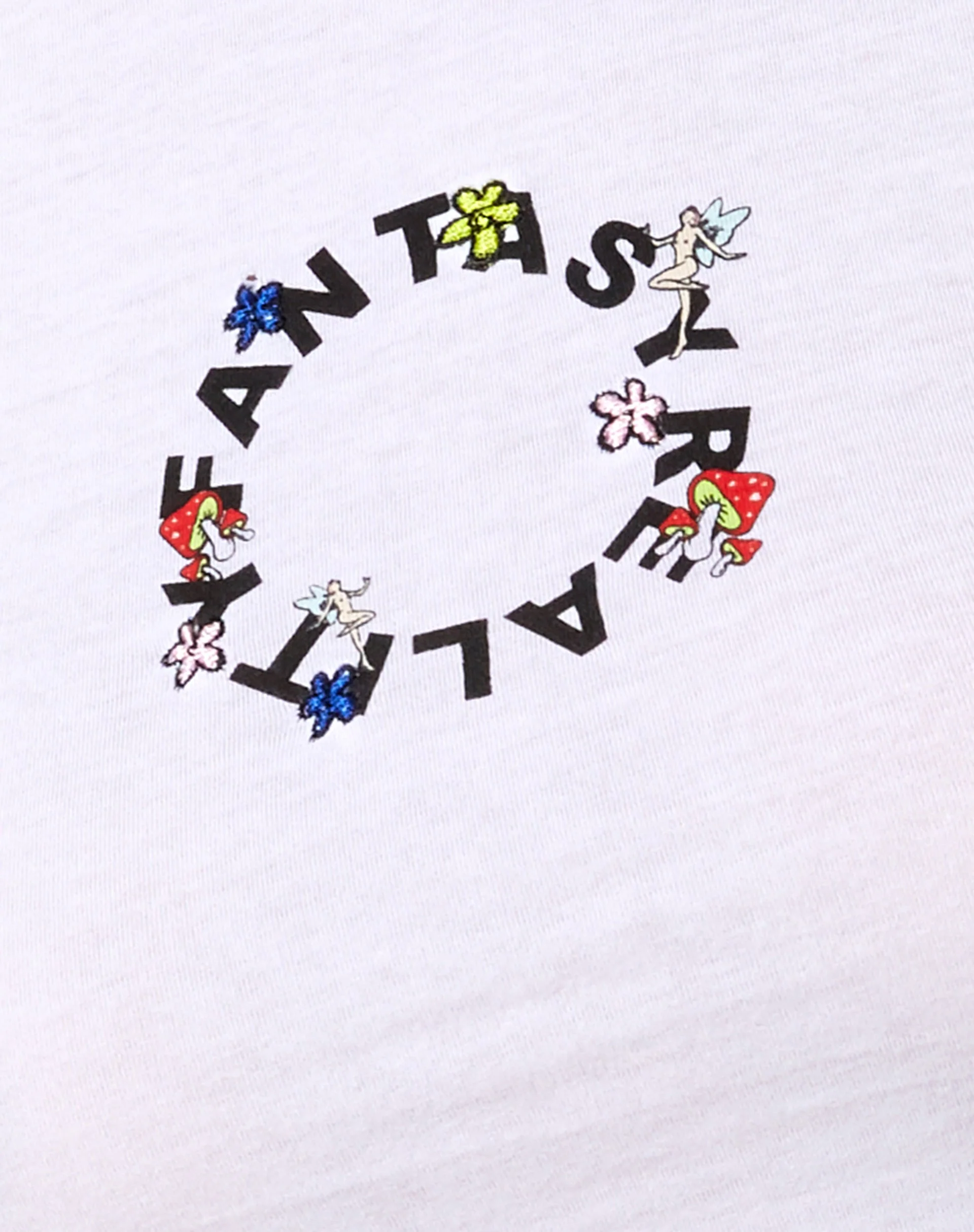 Ringer Tee in White Fantasy Reality Mix Print and Embroidery - Image 6