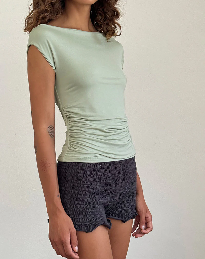 Ritala Shirred Micro Shorts in Beluga Grey - Image 4