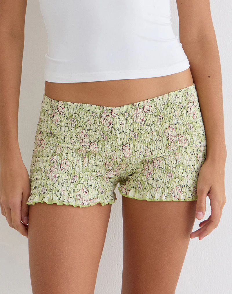 Ritala Shirred Micro Short in Blooming Lily Green - Image 2