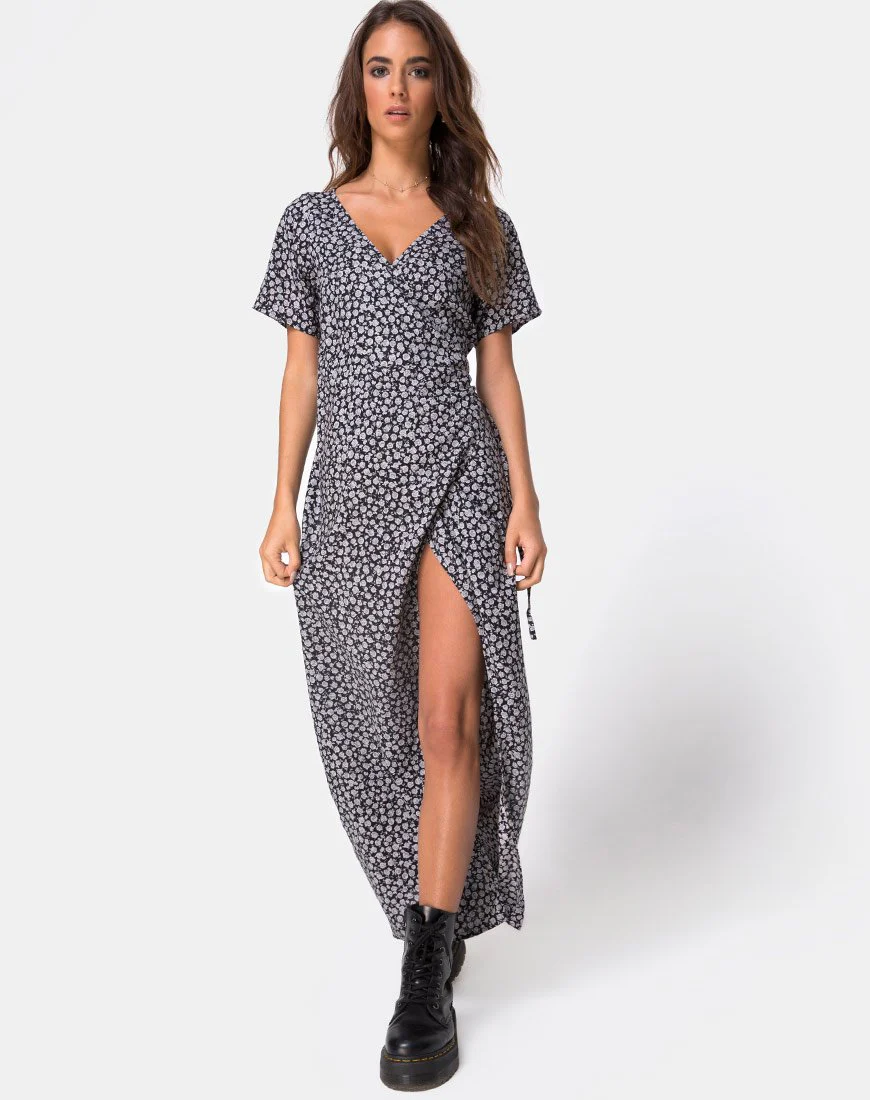 Riva Dress in Ditsy Rose Black - Image 3