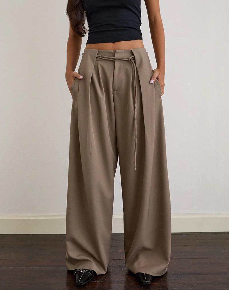 Rivela Tie Waist Trouser in Taupe - Image 3