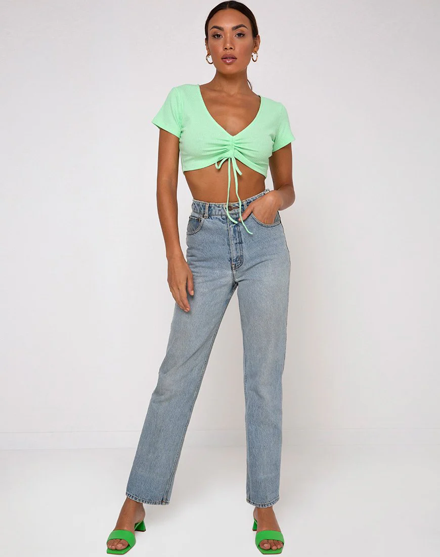 Rivera Crop Top in Rib Neo Mint - Image 3
