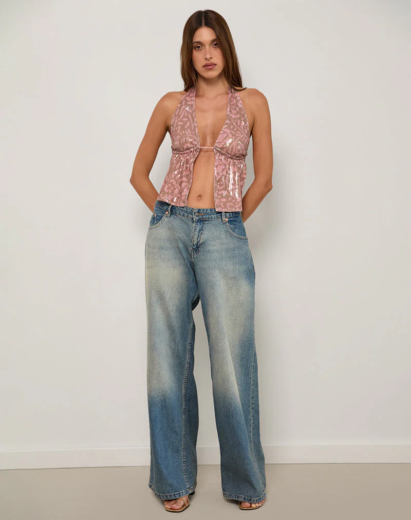 Rokudo Halterneck Top in Boho Batik Sequin Pink - Image 4