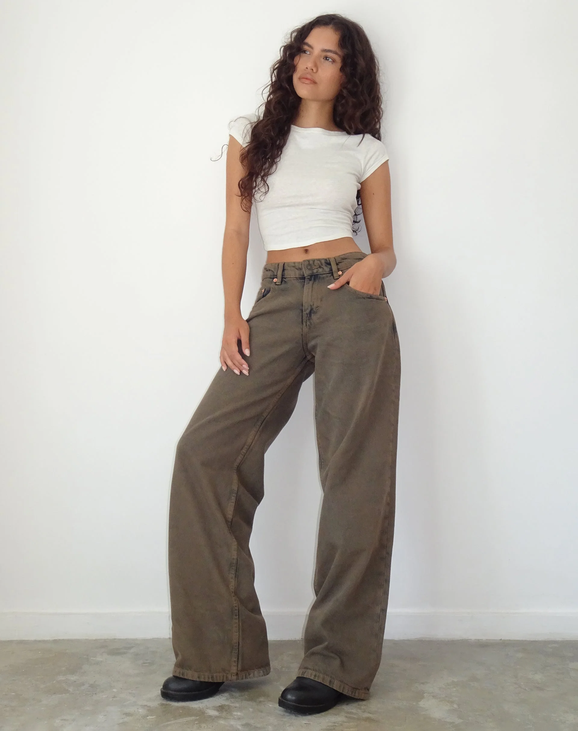Roomy Extra Wide Low Rise Jeans in Dark Sand - Image 3