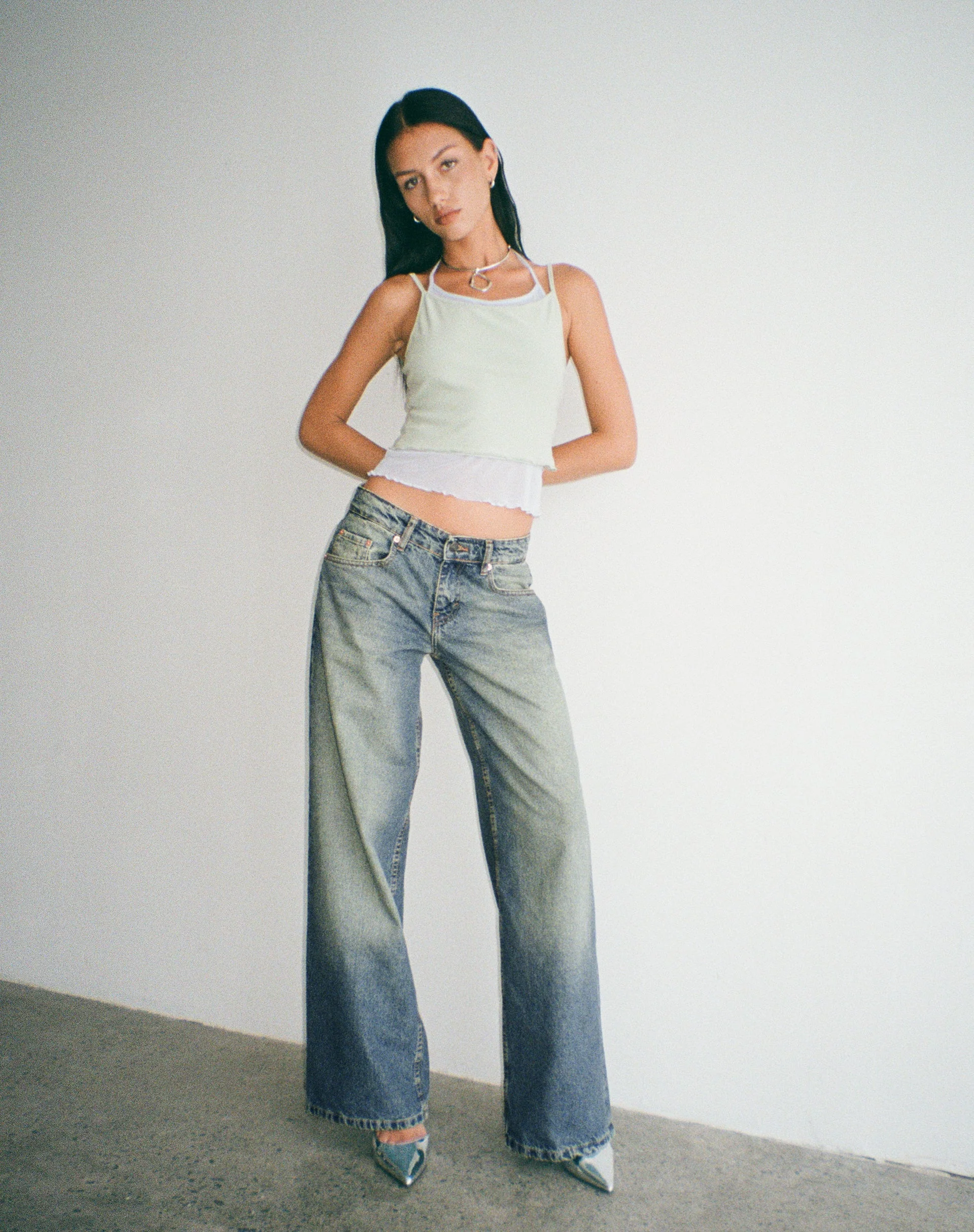Roomy Extra Wide Low Rise Jeans in Extreme Blue Green - Image 4