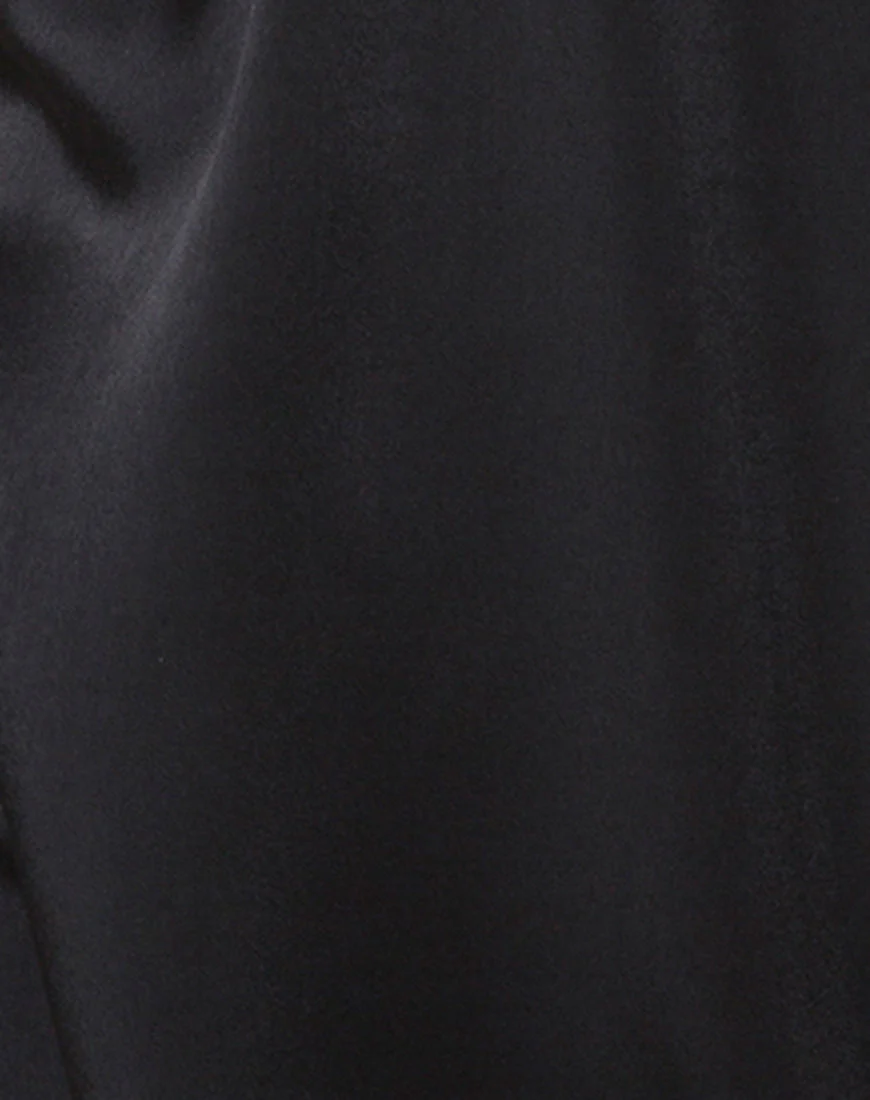 Roppan Slip Dress in Satin Black - Image 5