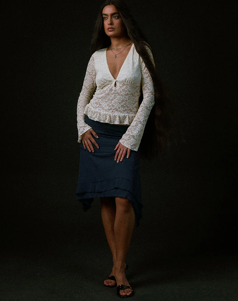 Roselle Keyhole Long Sleeve Top in Lace Ivory - Image 2