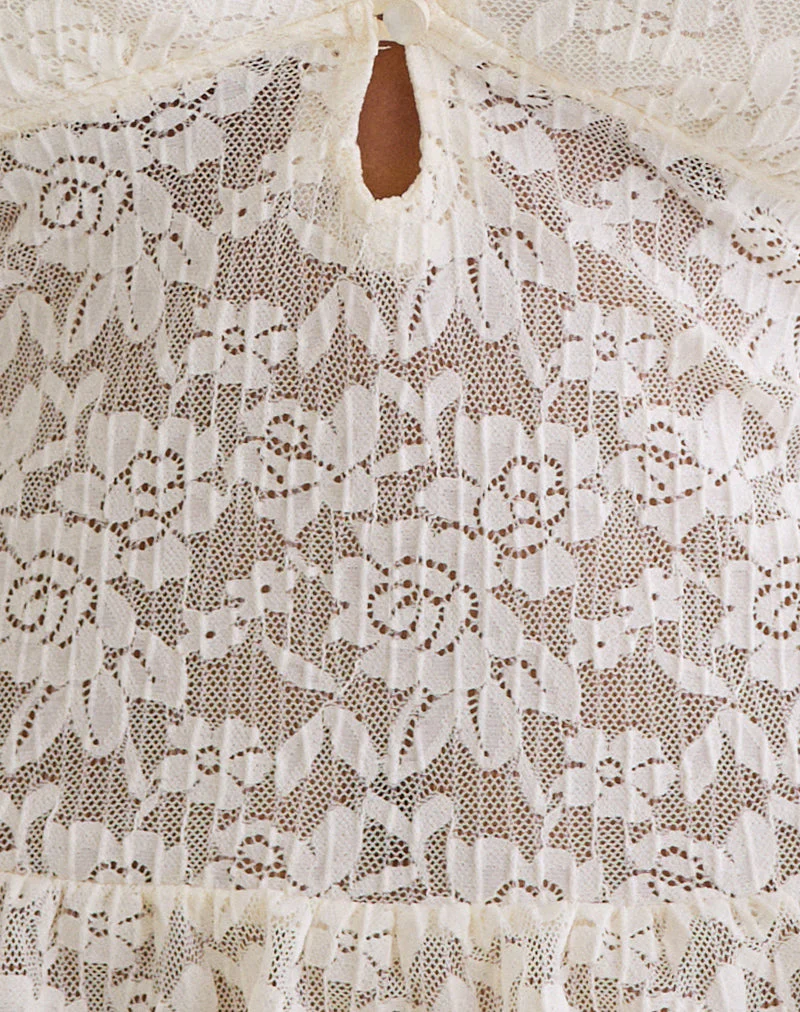 Roselle Keyhole Long Sleeve Top in Lace Ivory - Image 6