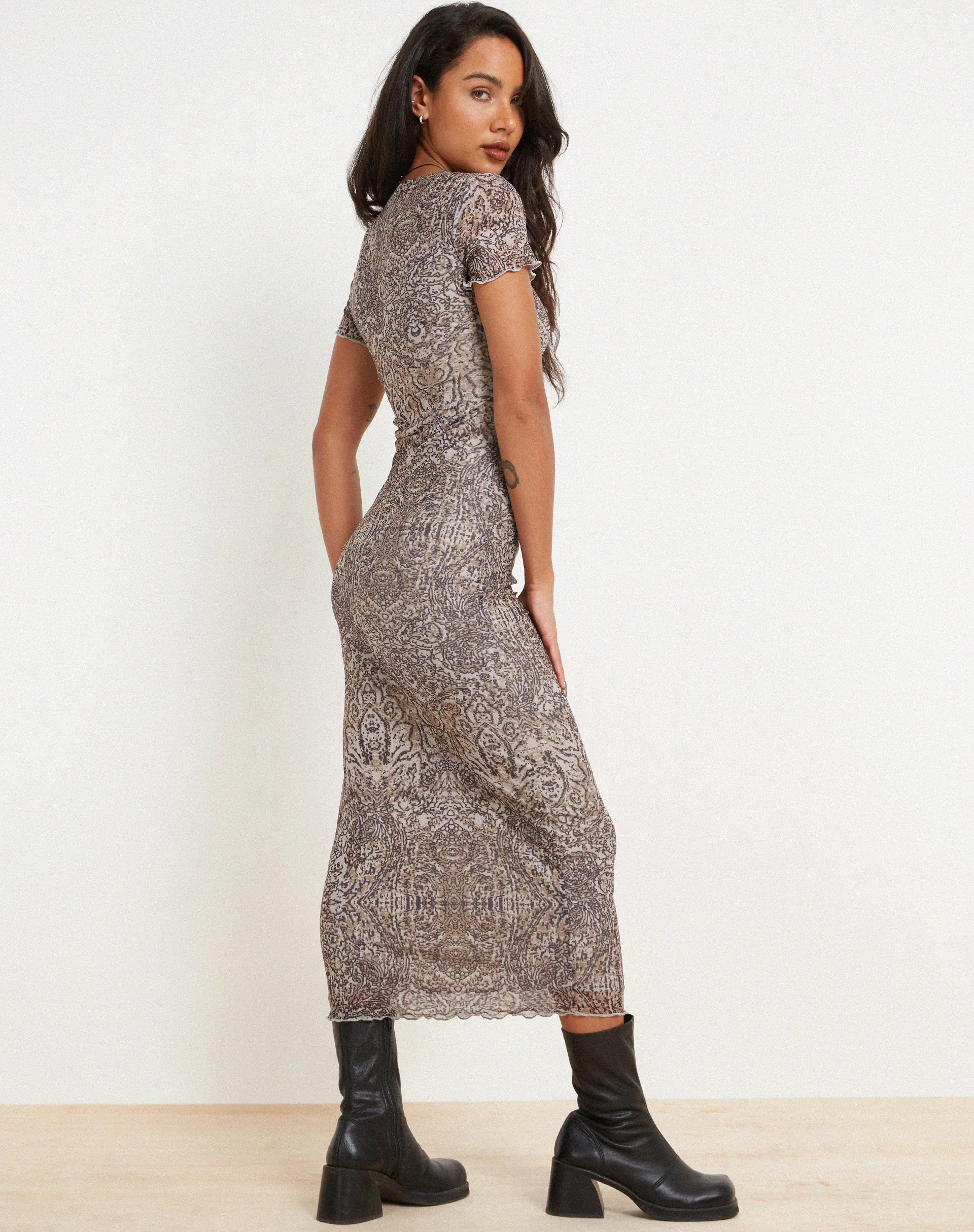 Roska Printed Midi Dress in Sandstorm Tonal Print - Image 3