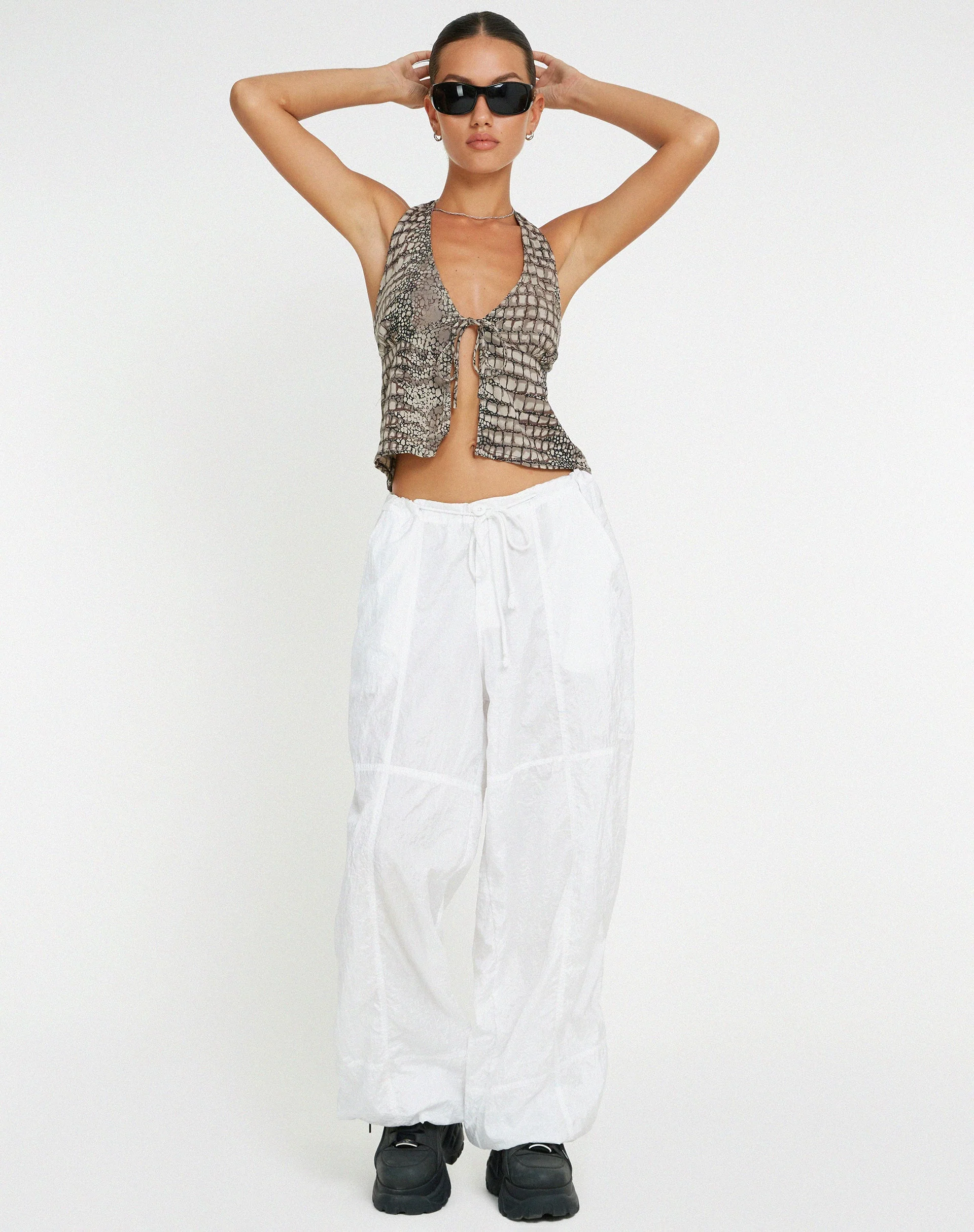 Roula Halter Top in Croc Neutral Grey - Image 2