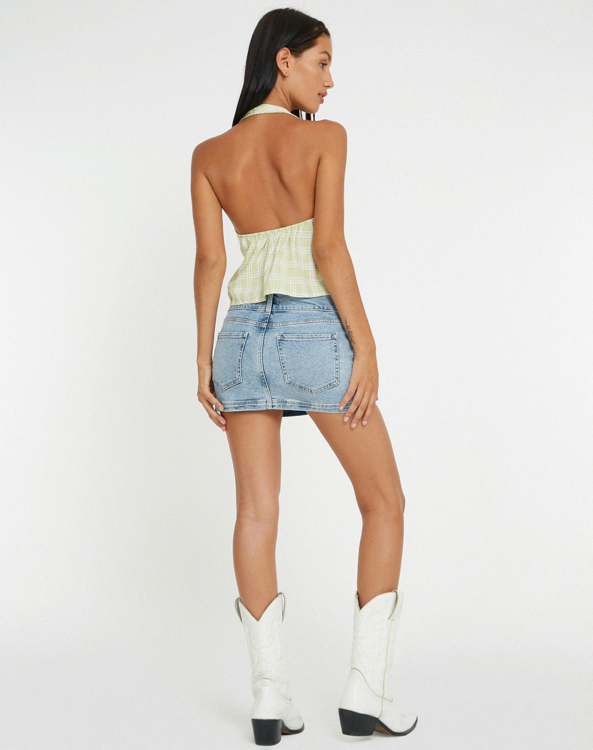 Roula Halter Top in Sage Check - Image 5
