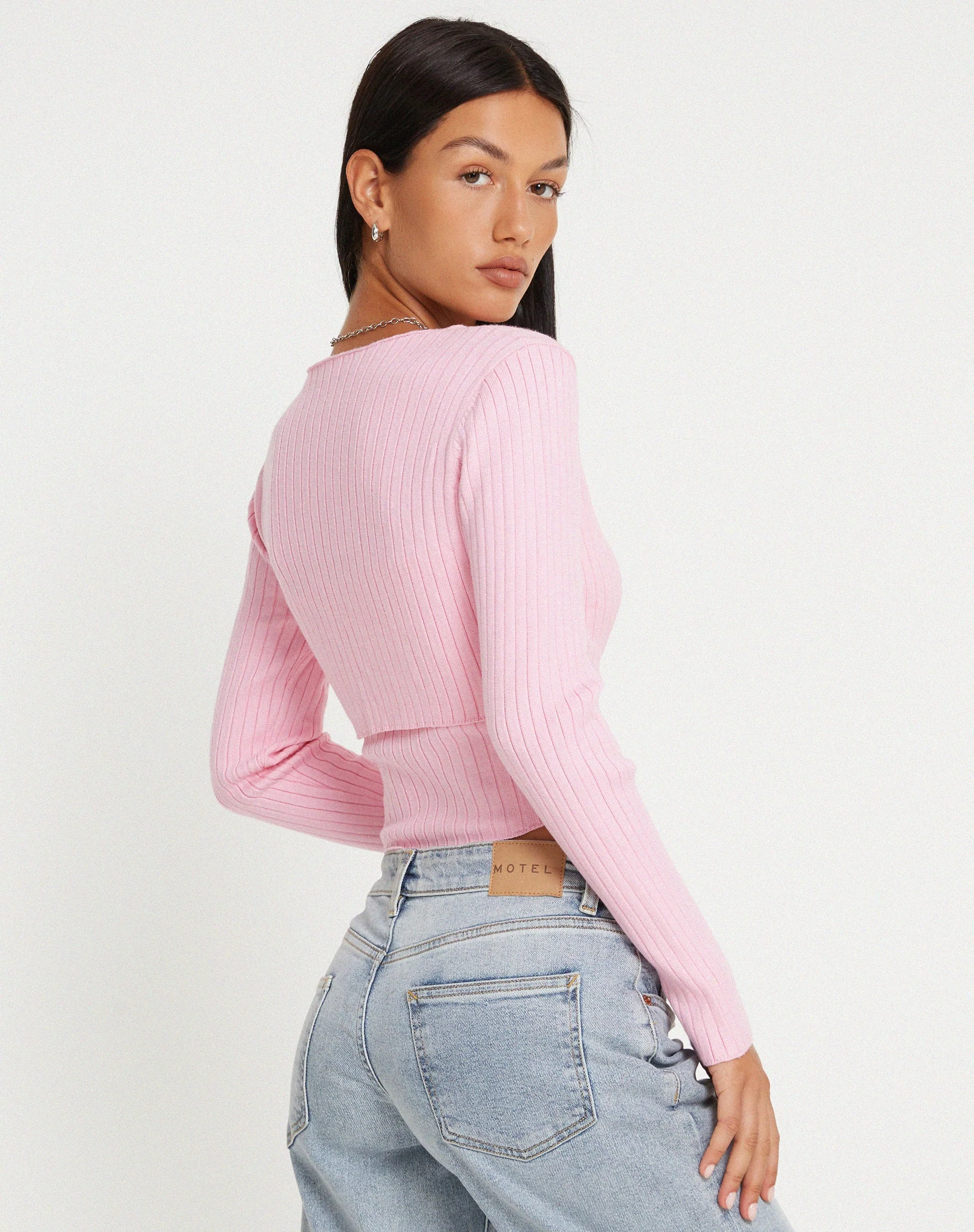 Sabai Button Up Knitted Cardi in Pink - Image 2