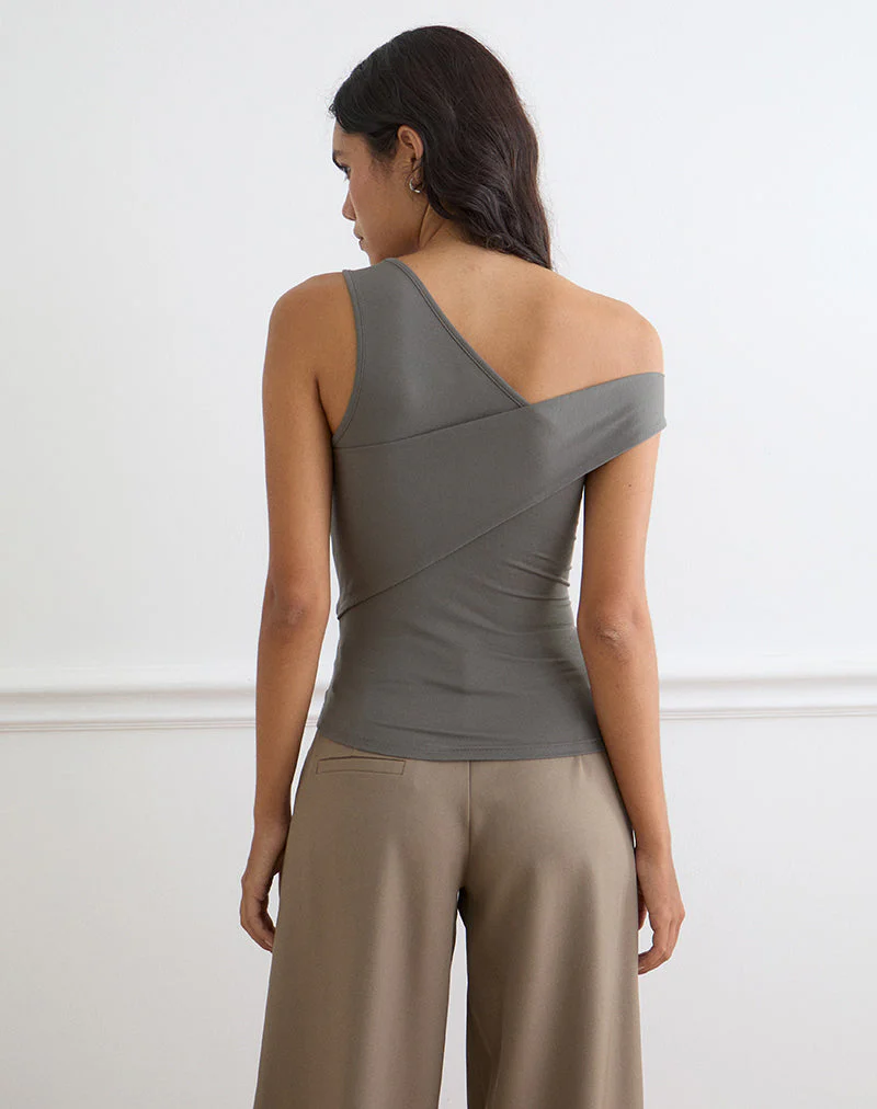 Sahar Top in Ribbed Warm Grey Eco Lyocell - Image 4