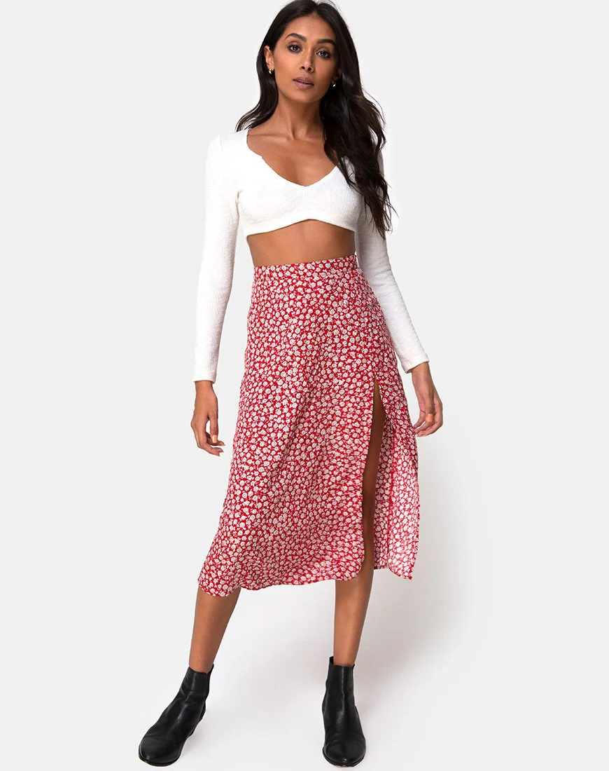 Saika Skirt in Ditsy Rose Red Silver - Image 5