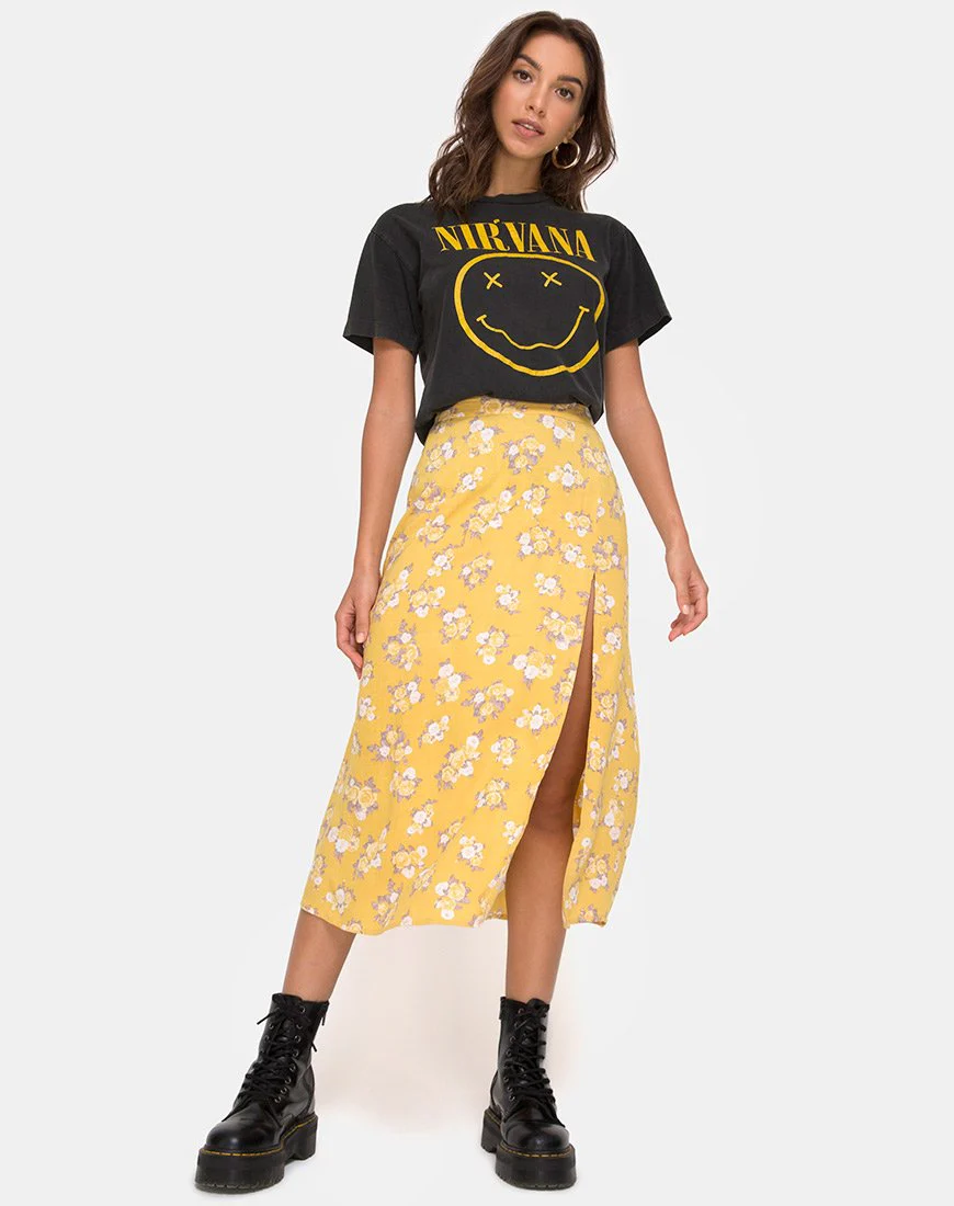 Saika Midi Skirt in Rose Bunch Yellow - Image 4