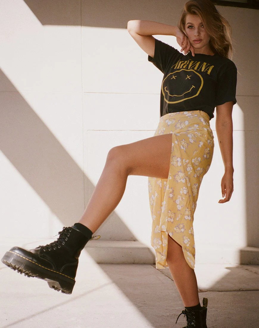 Saika Midi Skirt in Rose Bunch Yellow - Image 6