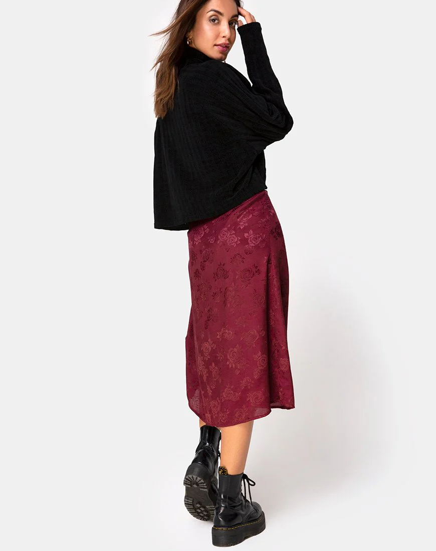 Saika Midi Skirt in Satin Rose Burgundy - Image 2