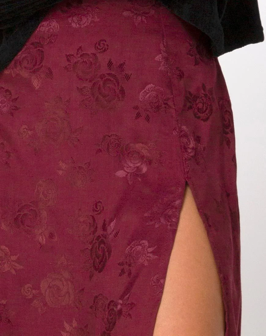 Saika Midi Skirt in Satin Rose Burgundy - Image 5