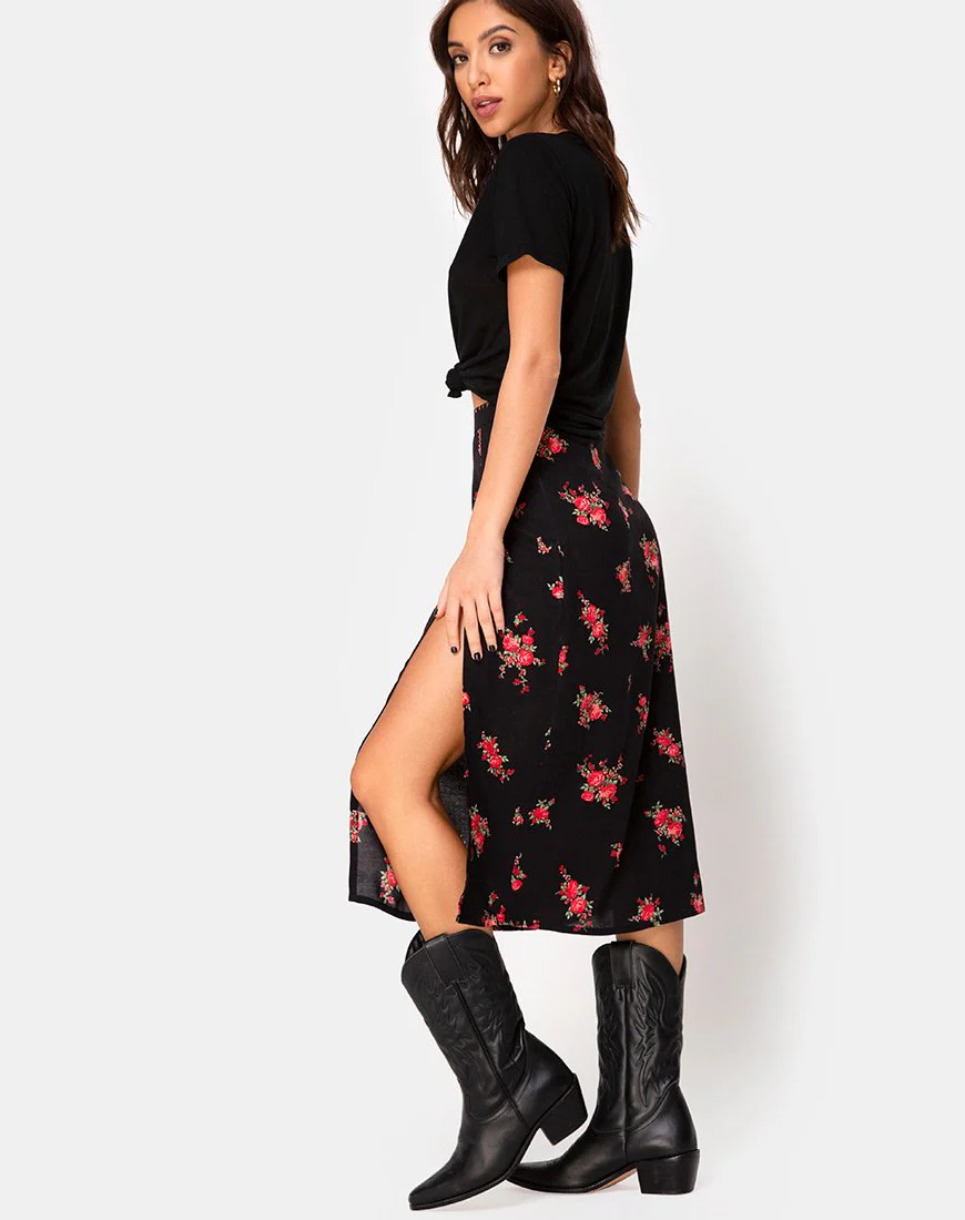 Saika Midi Skirt in Soi Rose Black and Red - Image 3