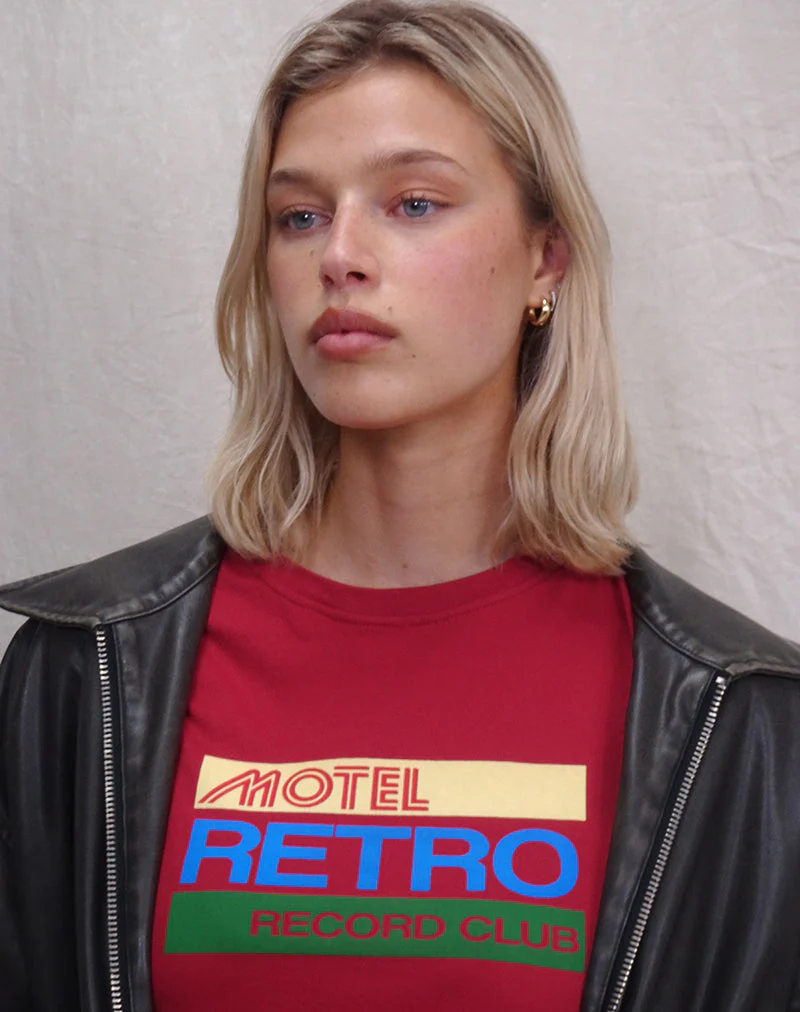 Saki Tee in Adrenaline Red with Motel Retro Club Motif - Image 2