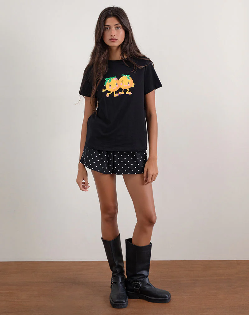 Saki Tee in Black with Printed Squeeze Me Orange - Image 2