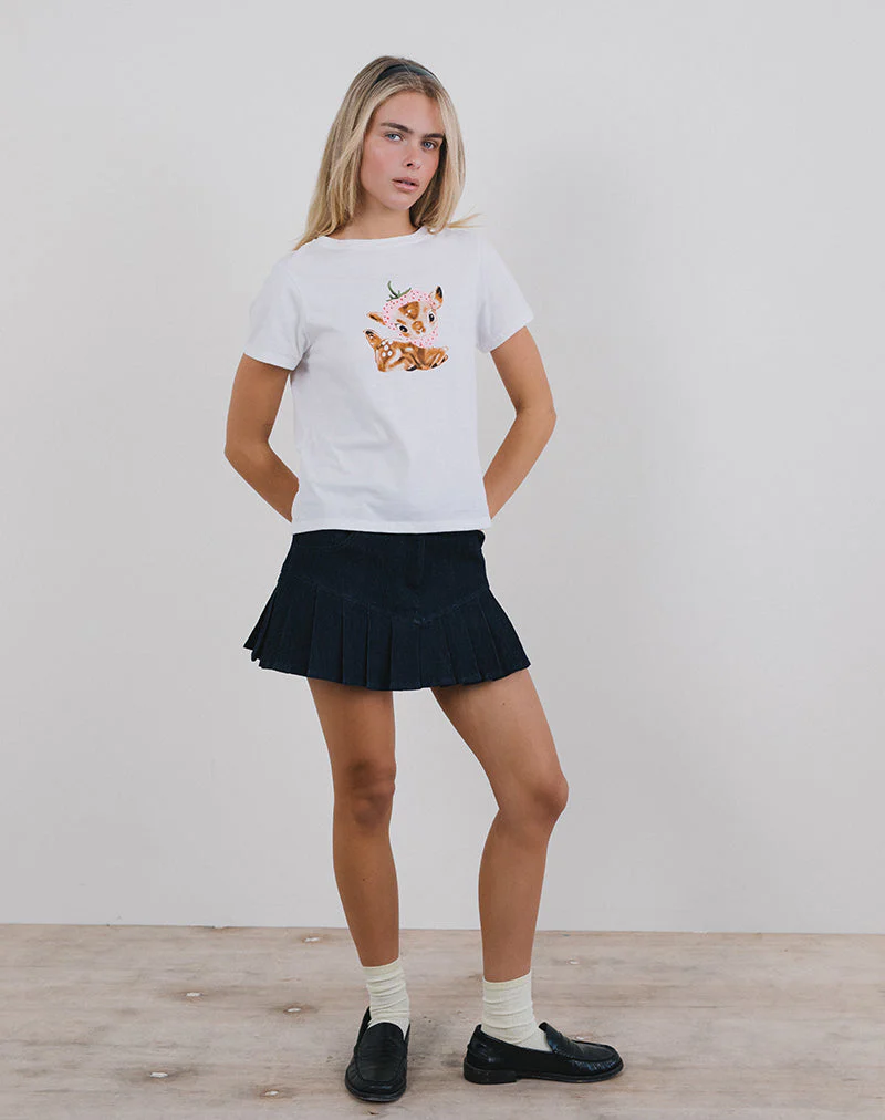Saki Tee in White with Baby Deer Print - Image 2