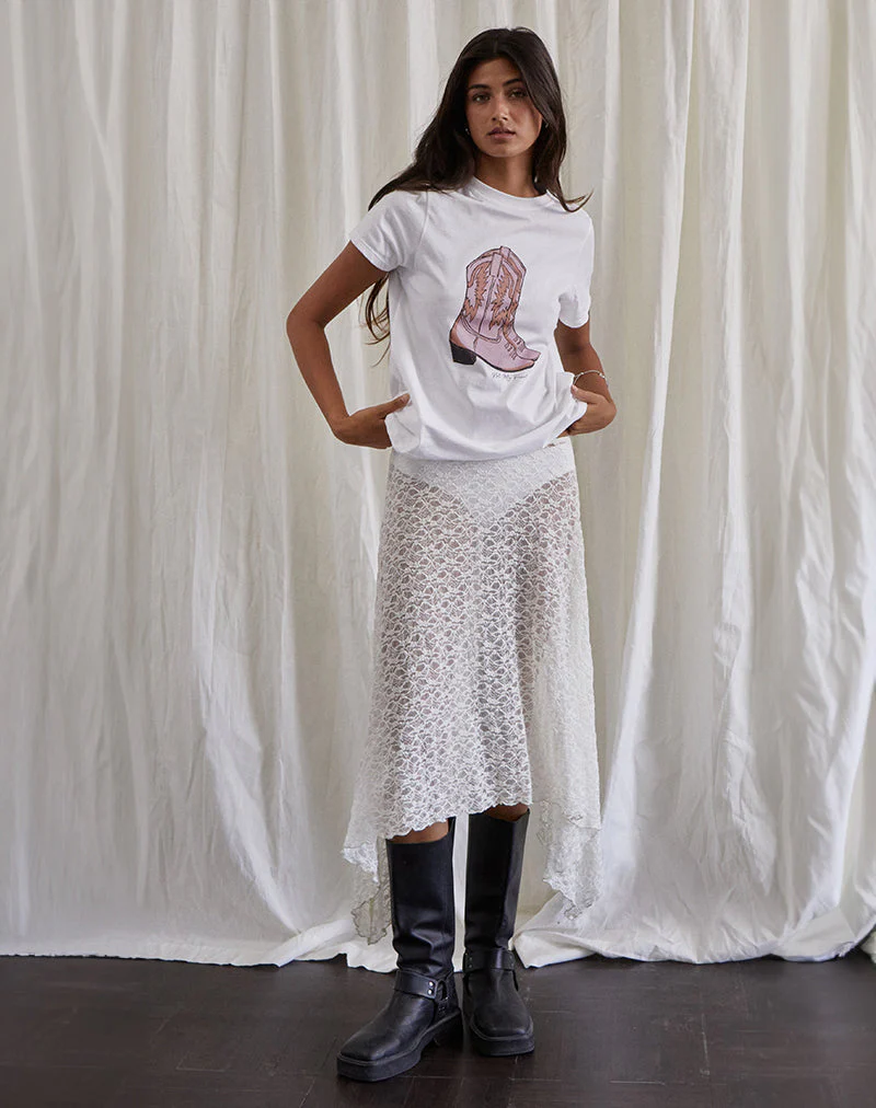 Saki Tee in White with Pink Cowboy Boot Print - Image 2