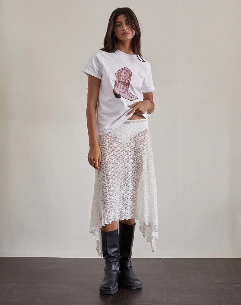 Saki Tee in White with Pink Cowboy Boot Print - Image 5