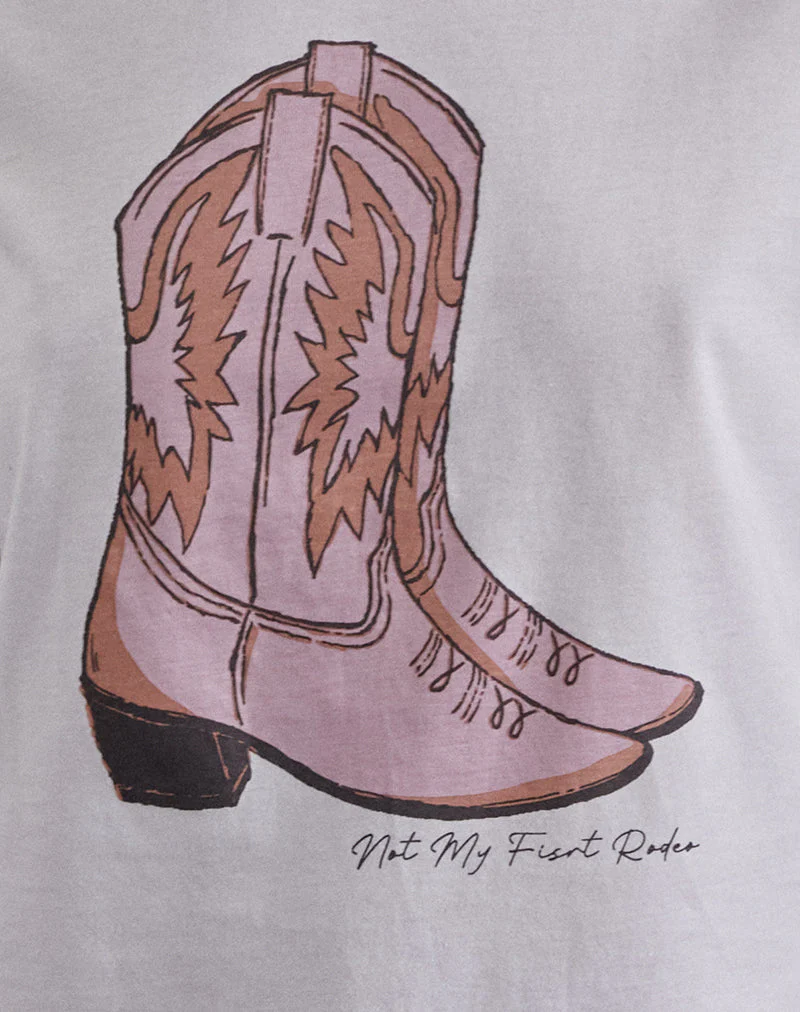 Saki Tee in White with Pink Cowboy Boot Print - Image 6